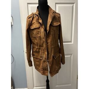 MERONA Zip & Snap Closure Drawstring Waist Brown Cargo Jacket Women's Size Small